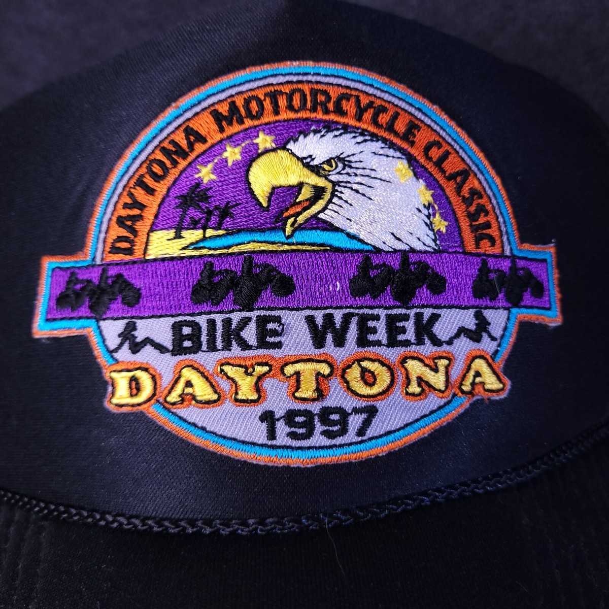Vtg 90s Daytona Beach Bike Week Adjustable Black Logo Motorcycles