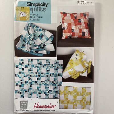 Simplicity 1390 Wonky 9 Patchwork Quilt Schoßkissen Twin Handarbeit neu ungeschnittenes Muster