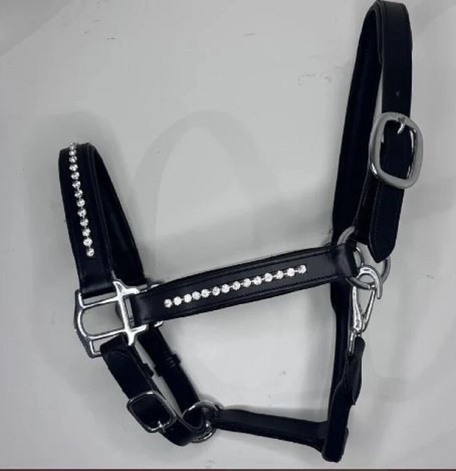Klar Kristall Leder Pferd gepolstert Kopfhalsband Halfter alle Größen & Farben. - Bild 2 von 4