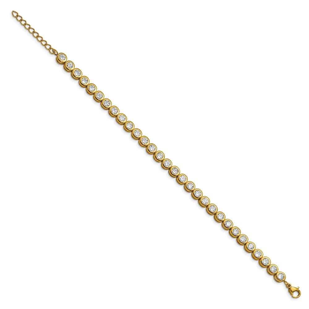 Stainless Steel Yellow IP-plated Polished CZ Tennis w/ 1in ext