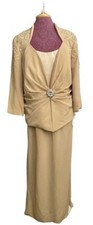 Montage Mon Cheri Mother of the Bride Dress Beige Beaded Size 18W Retail 569