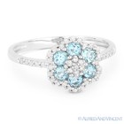 Right-Hand Flower Ring in 14k White Gold 0.63 ct Round Cut Blue Topaz & Diamond