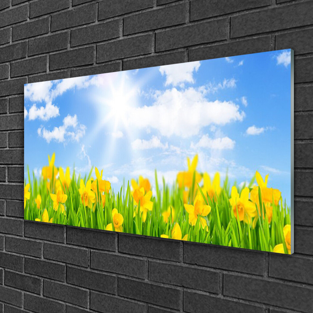 Tableau sur verre Impression 100x50 Floral Soleil Jonquille Décoration Murale