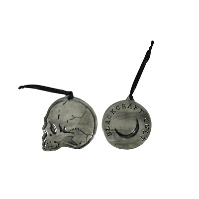 Black Craft Spirits Of The Dead Ceramic Ornament Set Of 2 Skull Crescent Moon