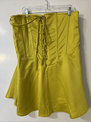 pretty little thing yellow corset dress Pretty Little Thing Satin Yellow Corset Mini Dress Strapless Plus Size 16  Fairy