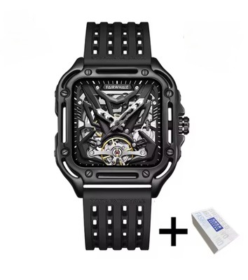 Skeleton Mechanical Watch Black Silicone Starp