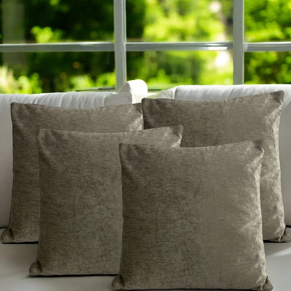 SET OF 4 Champagne Brown Plain 18x18"/45x45cm Elegant Cushion Covers Sofa - Image 4 of 4
