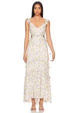 Astr the Label Cassis Maxi Dress- Taupe Purple Flora cocktail Brunch size S NWT