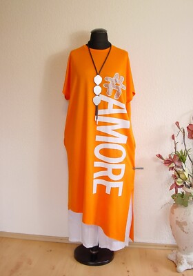 See Moore° Asymmetrisches Shirt Kleid Tunika Baumwolle Taschen ~ Orange ~ os