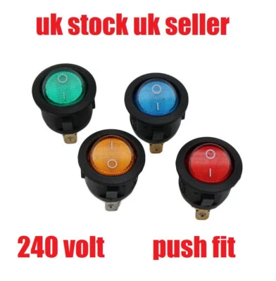 TCTS 250V 6A Round ROCKER SWITCH ON/OFF I/O 1/0 Light illuminated Bulb Lamp 23mm UK