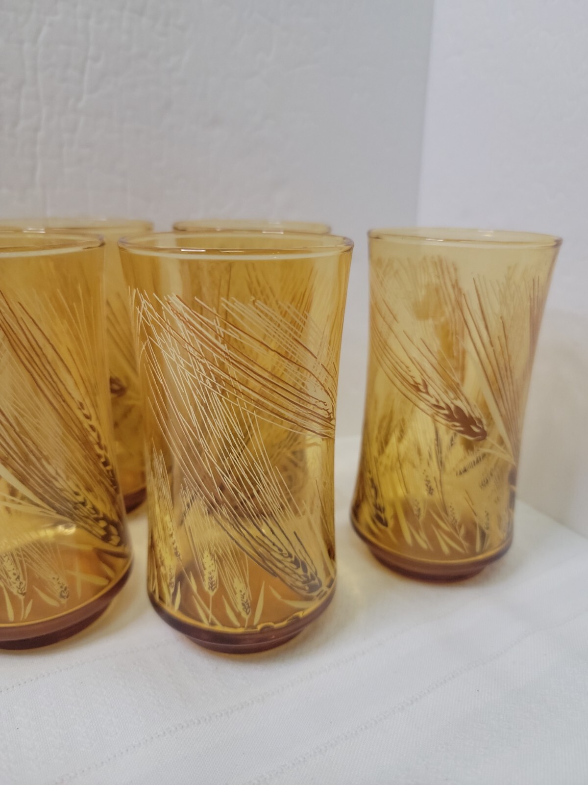 VINTAGE Libby Golden Wheat Amber Drinking Glasses 5" Tall Set Of  6