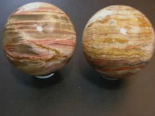 Banded onyx spheres 3 inch diameter with stands 2 sphere lot  os22