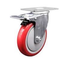 5 Inch SS Red Polyurethane Top Plate Caster with Total Lock Brake SCC
