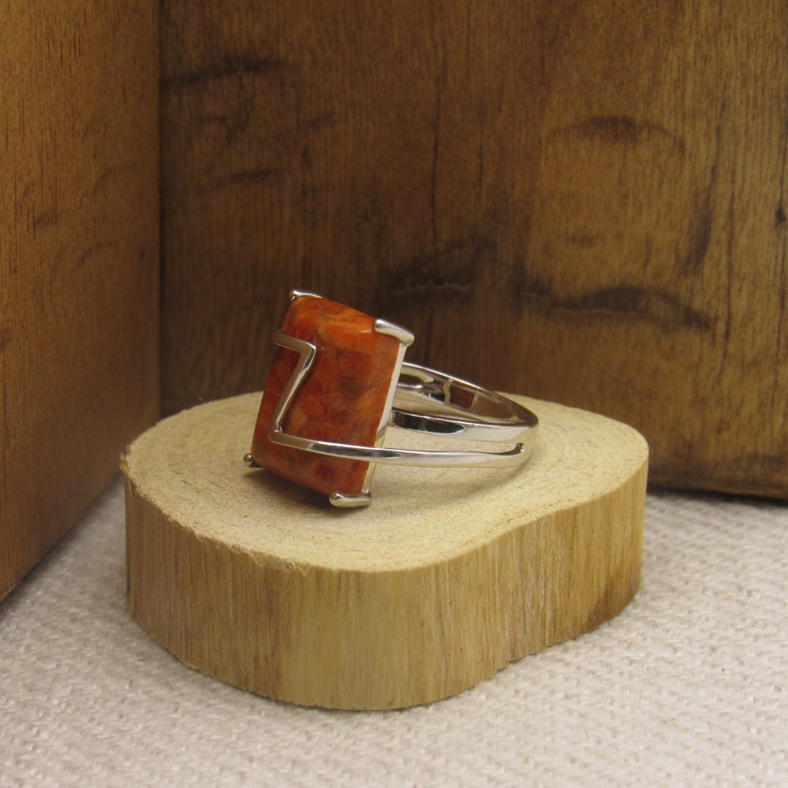 Rectangular Apple Coral Sterling Silver Designer … - image 4