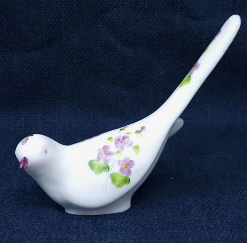 Vintage Fenton Happiness Violets In The Snow Hand Painted Bird by K. Whitman