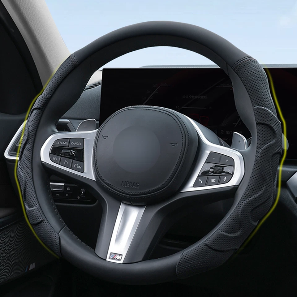 Luxury Leather Car Steering Wheel Cover 15" Breathable Non-Slip For Chevrolet - Image 2 of 4