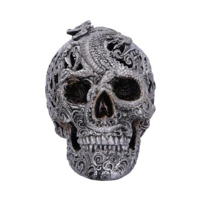 Silber Schädel Drakos graviert Drachenschädel Ornament