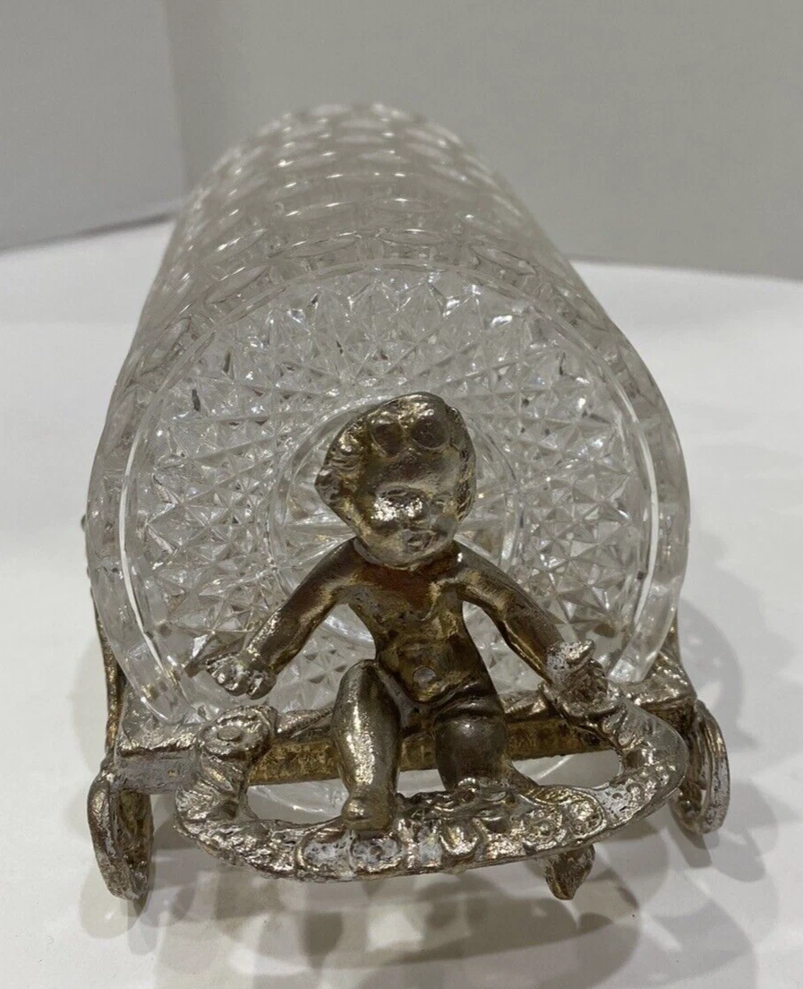 Vintage Angel Cherub Metal Glass Coaster Holder Complete Set of 8
