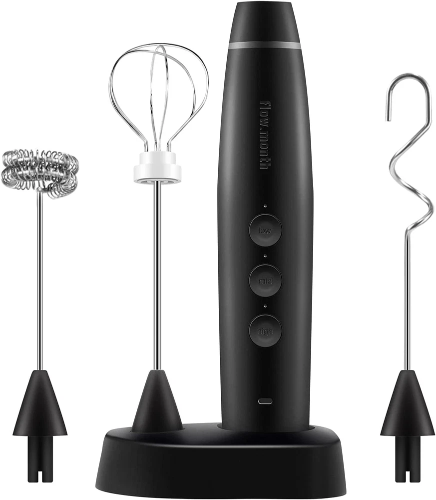 Milk Frother Handheld Rechargeable Foam Maker for Lattes,Electric 3 Whisks Drink