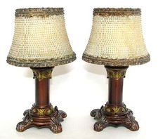 2 PC SET WHITE PEARL LAMP SHADE CANDLE+BROWN VINTAGE FLORAL HOLDER,STAND-77067