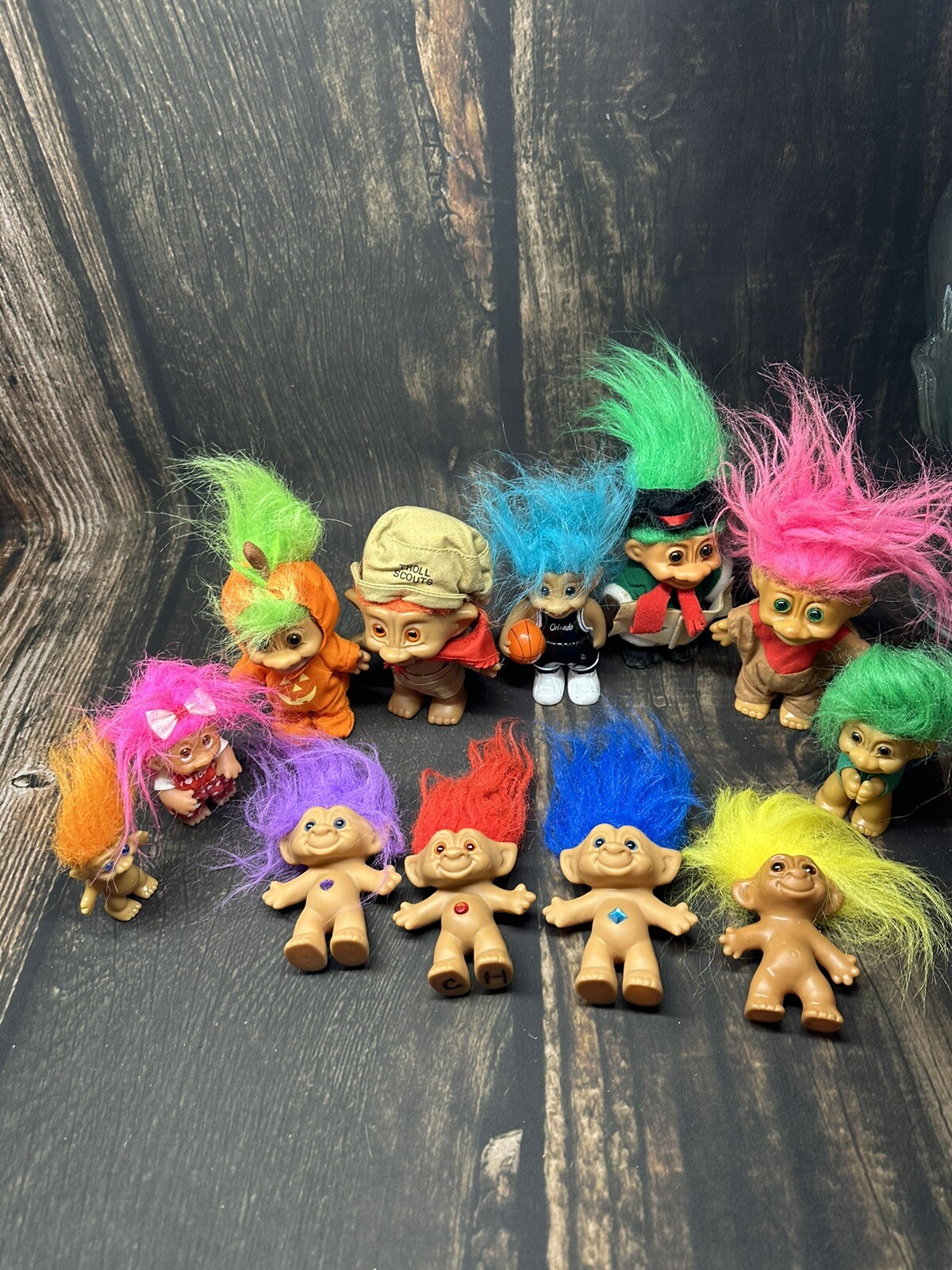 Trolls Poppy Rhinestone Vintage Lot of 12 TROLLS dolls rhinestone belly Christmas Halloween ...