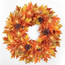 24  Prelit Fall Wreaths for Front Door with Timer  20 Warm Lights