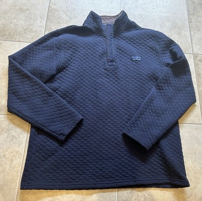 L.L. Bean Diamond Quilted Sweatshirt Mens Large Blue Traditional Fit Mock Neck