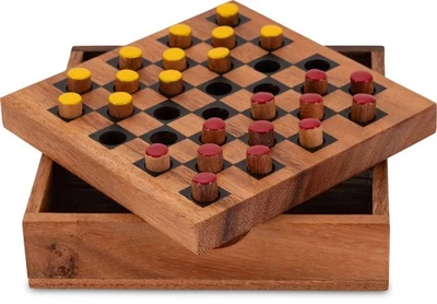 Dame - Strategiespiel aus Holz mit gelb-roten Stecksteinen - Bild 1 von 4