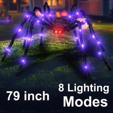 6.6 Ft Scary Giant LED Spider With Purple Lights Outdoor Halloween Decor Props