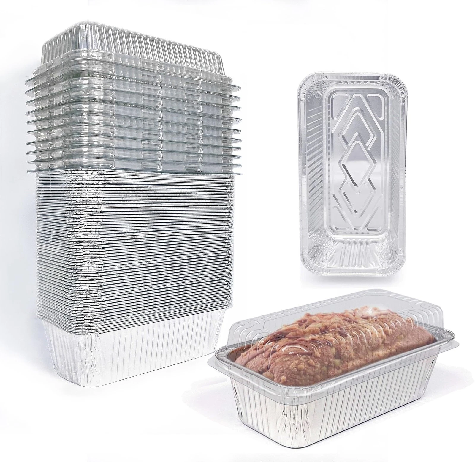 Disposable Loaf Pans with Lids, 50 Pack, 8.5x4.5" Bread Pans, Food Storage Co...
