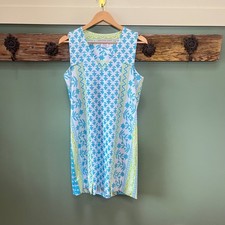 Gretchen Scott Womens Turquoise Lime Green Geometric Floral Shift Dress Large
