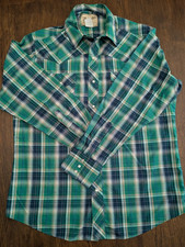 Wrangler Western Snap Shirt Mens XL Green Plaid Pearl Snap Long Sleeve Cowboy