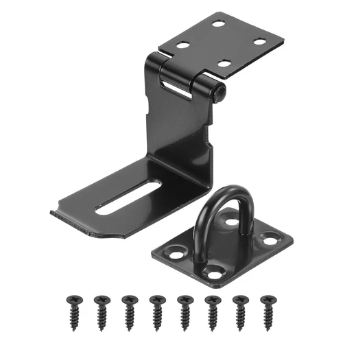 4 Inch Padlock Latch, Stainless Steel 90 Degree Barn Door Hasp Lock, Black - Picture 1 of 6
