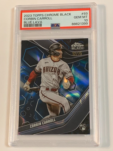 2023 Topps Chrome Black Blue Lava Refractor #93 Corbin Carroll RC /75 - PSA 10