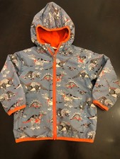 Hatley Kids Dinosaur Print Rain Jacket Hooded Size 5 Grey Orang Fleece Lined