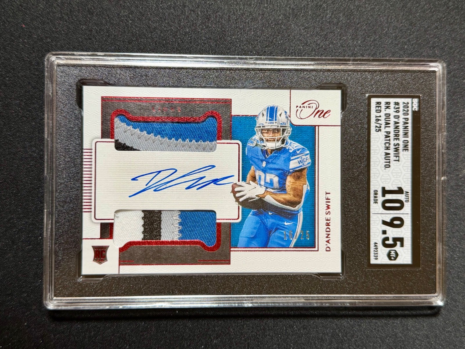 2020 RED Panini One D'ANDRE SWIFT Rookie RC RPA Patch AUTO /25 #39 Lions Detroit
