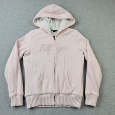 Tommy Hilfiger Hoodie Womens Small Pink Logo Embroidery Full Zip Pockets