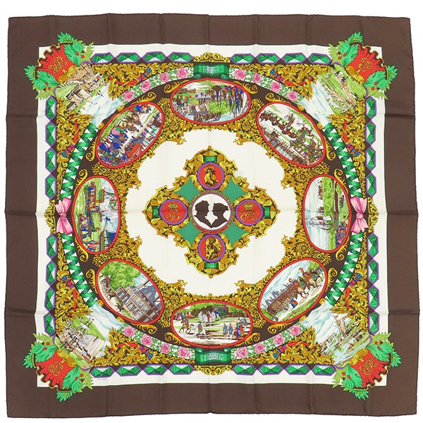 HERMES Carr 90 Silk Scarf Multicolor L Entente Cordiale French British Design