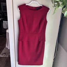 Brooks Brothers Wool Blend Ponte Peplum Sheath Dress Women Size 8 Red Sleeveless