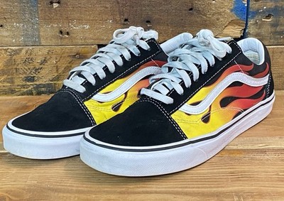 Vans Old Skool Flame Canvas Shoes Mens Size 9.5 US 44 EU Black Yellow Red Skate