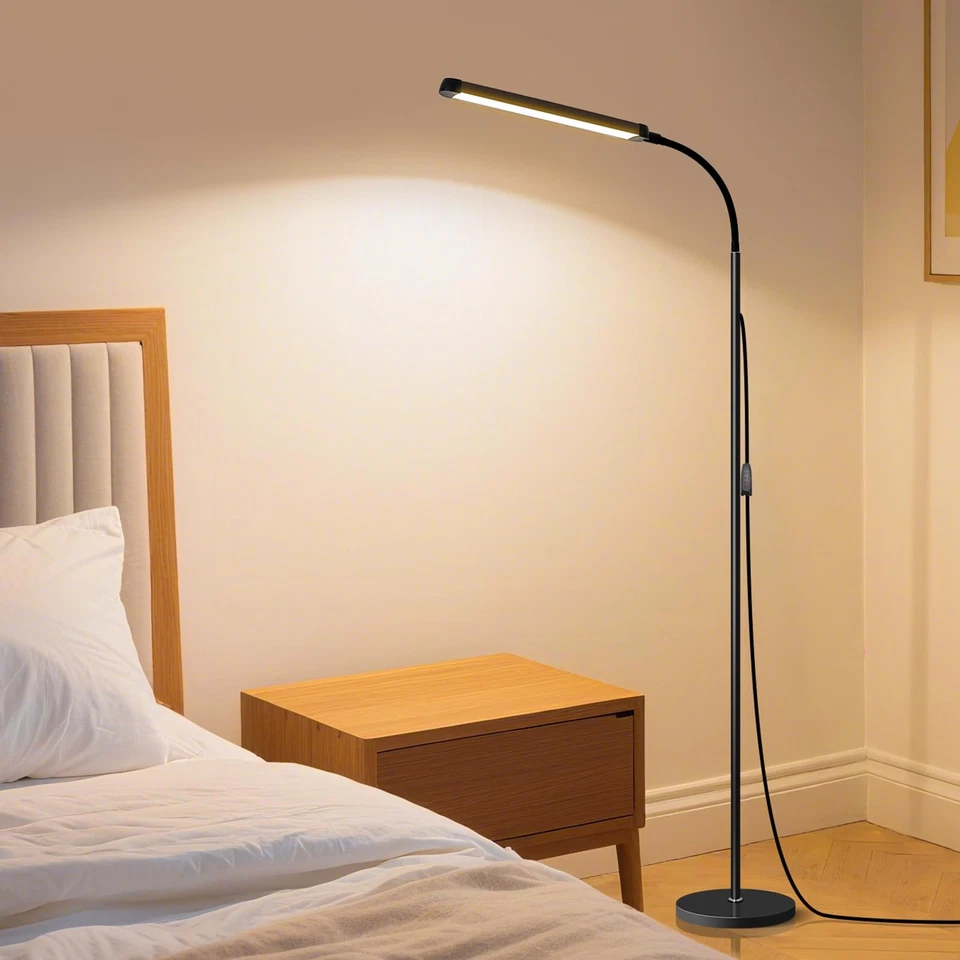 Modern LED Floor Lamp for Reading in Black, Bright 12W Dimmable Standing Ligh... - Image 2 of 4