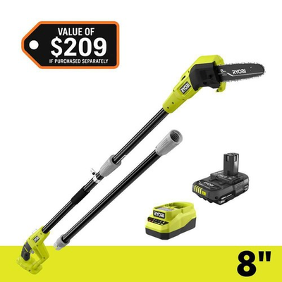 #ad #ad RYOBI ONE 18V 8 in. Cordless Oil Free Pole Saw with 1.5 Ah Battery and Charger $134.99