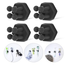 Silicone Toothbrush Holders for Bathroom - Adhesive Shower Medium, Black