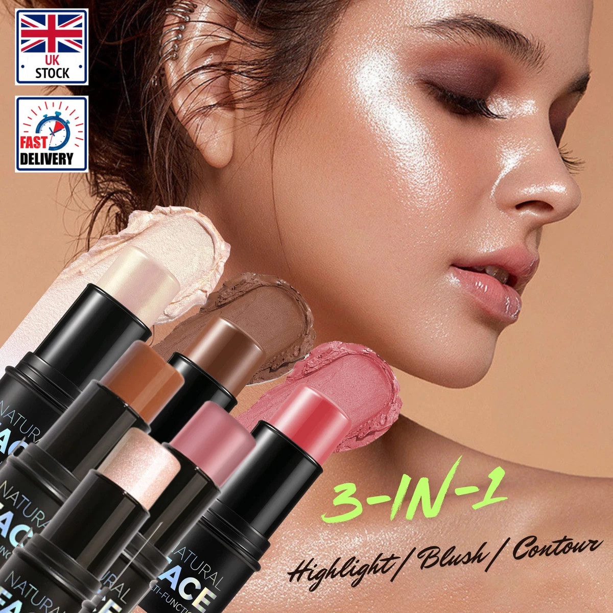 3-in-1 Highlighter Face Glow Concealer Stick Contour Bronzer Blush Foundation BB