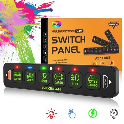 Auxbeam Slim 6 Gang Switch Panel Relay System For Truck ATV UTV Boat Marine SUV
