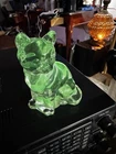 Fenton Clear Glass Sitting Cat Figurine Vintage-Glows-in UV-Oval Fenton On Back