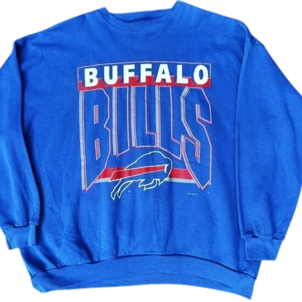 Sudadera Buffalo Bills NFL Logo Azul Real Cuello Redondo Unisex Hombres Mujeres Foto 2 de 3