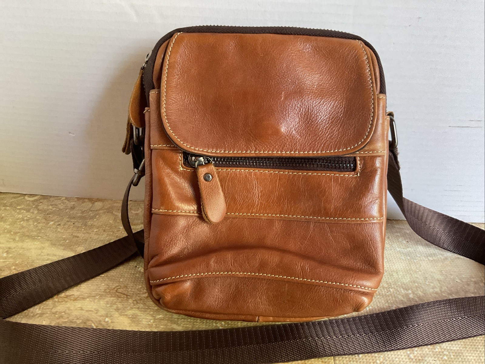 Ameri Leather Cross Body satchel Bag Brown Leathe… - image 1