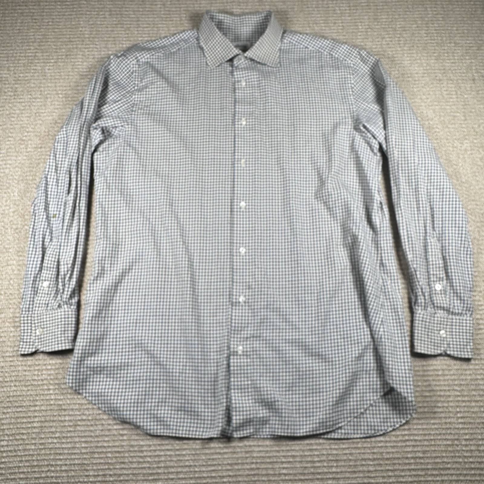 Brioni Italy Dress Shirt 17 43 Blue Check Luxury Cotton Made In Italy Mens XL