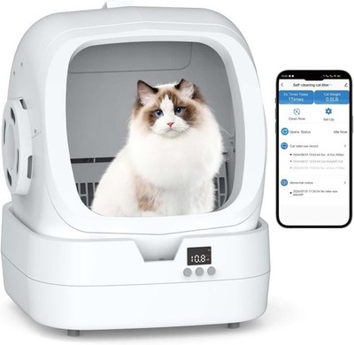 Self Cleaning Cat Litter Box APP Control Weight Monitoring White